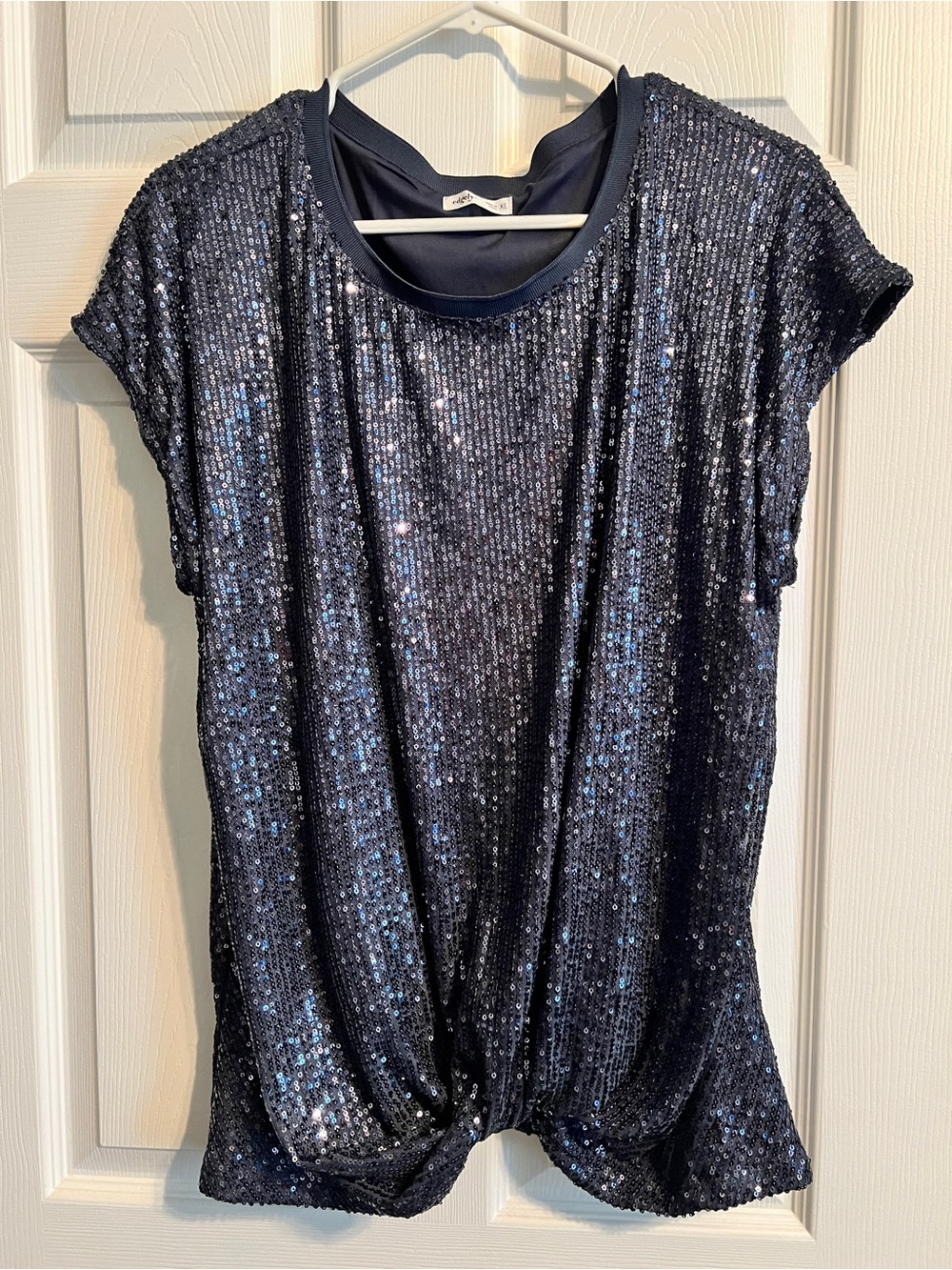 NWOT Navy Sequin Short-Sleeve Top